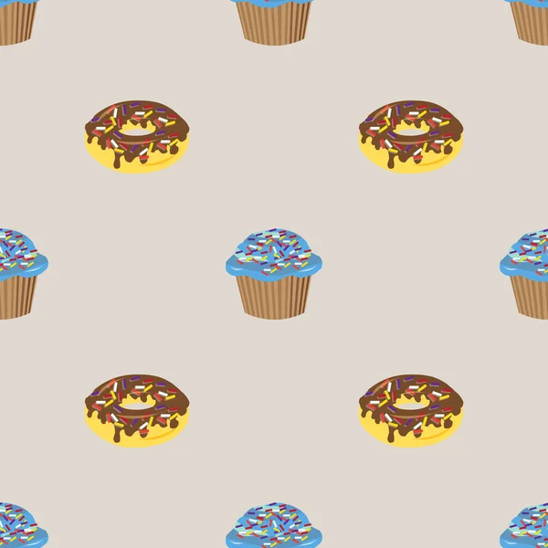 Postres Sin Costura Patrón Fondo Con Rosquillas Deliciosas Ilustración Vectores — Vector de stock