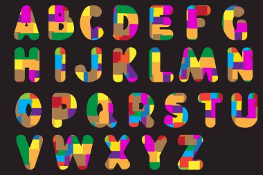 Yaz parlak renkli soyut Abc. Yazı, başlıkları, parti afiş, davetiye, kapak için serin karnaval stil alfabe. Hisse senedi vektör çizim.