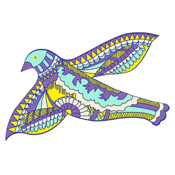 Doodle Quadro Pássaro Decorativo Voador Ilustração Vetorial — Vetor de Stock