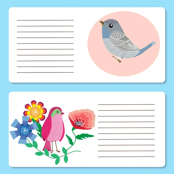 Kartki Dla Dzieci Cute Ptaków Zaproszenia Karty Ilustracji Wektorowych — Wektor stockowy