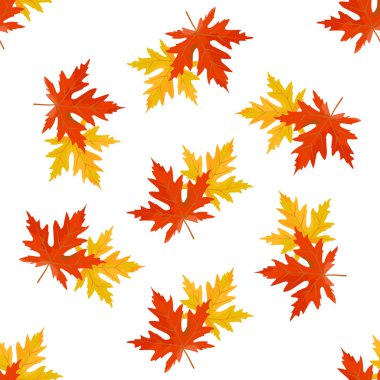 Vektör seamless modeli kırmızı ile beyaz bir arka plan üzerinde turuncu ve sarı sonbahar yaprakları.