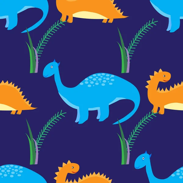 Lindo Patrón Sin Costuras Dinosaurios Fondo Vectorial Con Dinosaurios Dibujos — Vector de stock