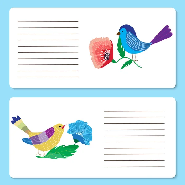Ilustracja Wektorowa Baby Kart Słodkie Kolorowe Ptaki Zwierzęta Kwiaty Karty — Wektor stockowy