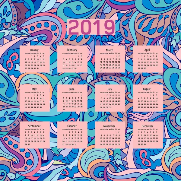 Милий Календар 2019 Рік Оригінальний Фон Пастельні Кольори Векторні Ілюстрації — стоковий вектор