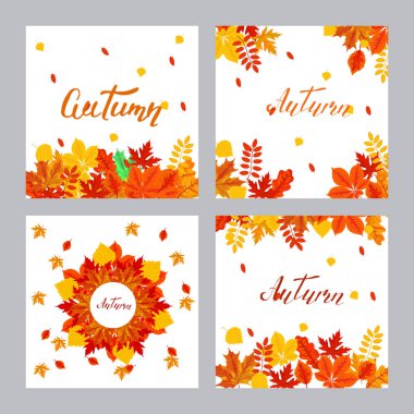Dört sonbahar ve yazı, vektör çizim vektör afiş kare