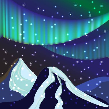Gece Gökyüzü, Aurora Borealis, Kuzey Işıkları Efekti, Gerçekçi Renkli Kutup Işıkları. Vector Illustration, Aurora borealis için soyut uzay tasarımı