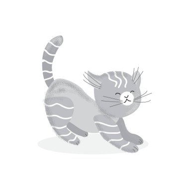 Oynarken, karikatür vektör çizim şirin neşeli yavru kedi.