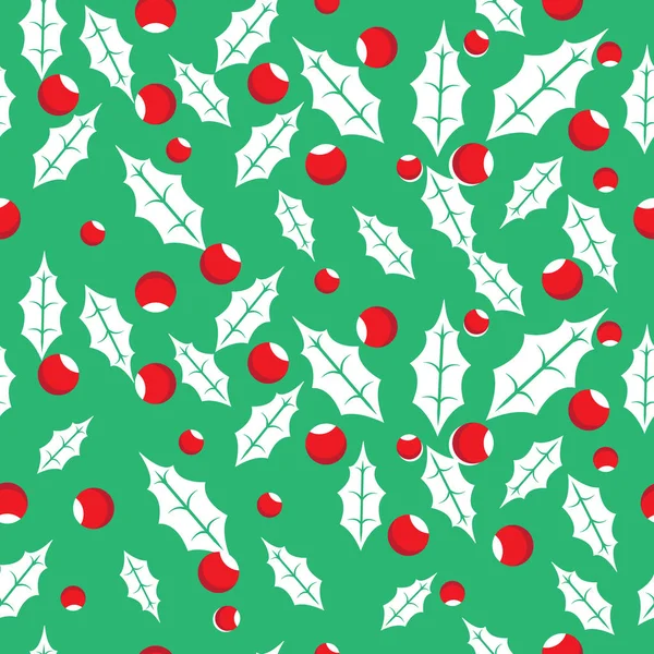 Feuilles Houx Aux Baies Rouges Motif Noël Nouvel Sans Couture — Image vectorielle