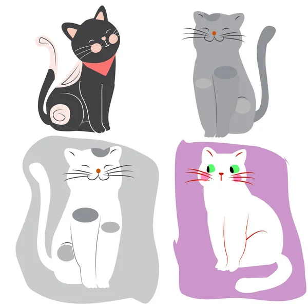 Cartoon Cute Funny Cats Isolated Delicate Pastel Background Vector Illustration — Stock Vector