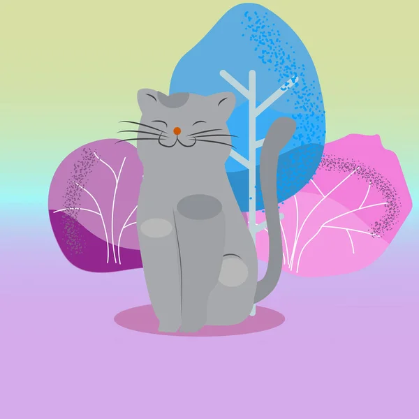 Dibujos Animados Lindo Gato Divertido Aislado Sobre Fondo Pastel Vector — Vector de stock