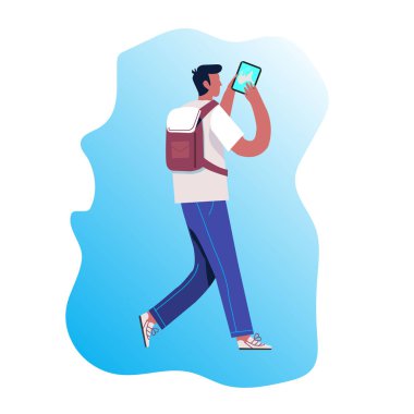 The character of the blogger.  Can be used for web banner, infographic, SEO illustration, hero images. Flat character, vector illustration isolated on white background.