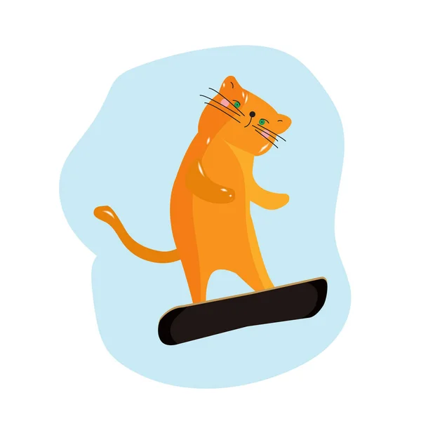 Maravilloso Jengibre Gato Gusta Snowboard Gato Atleta Snowboarder Cartel Invierno — Vector de stock