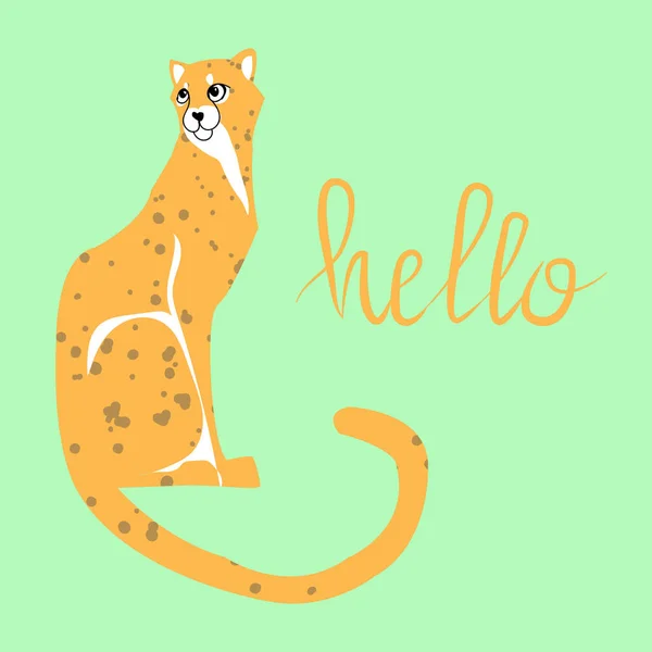 Απίστευτο ζώο τσίτα με δείγμα κειμένου γράμματα-Γεια σας. Vecto — Διανυσματικό Αρχείο