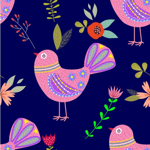Arte ilustração colorida com belo pássaro folclórico abstrato e —  Vetores de Stock