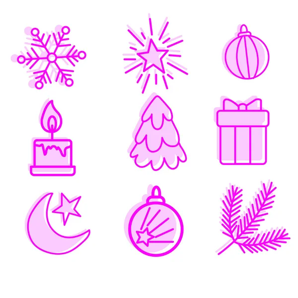 Wybór nowego roku i symbole świąteczne, symbole liniowe dla — Wektor stockowy