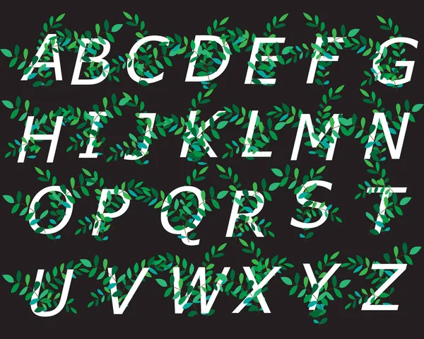 Dekoratives Alphabet mit grünen Zweigen für das Design — Stockvektor