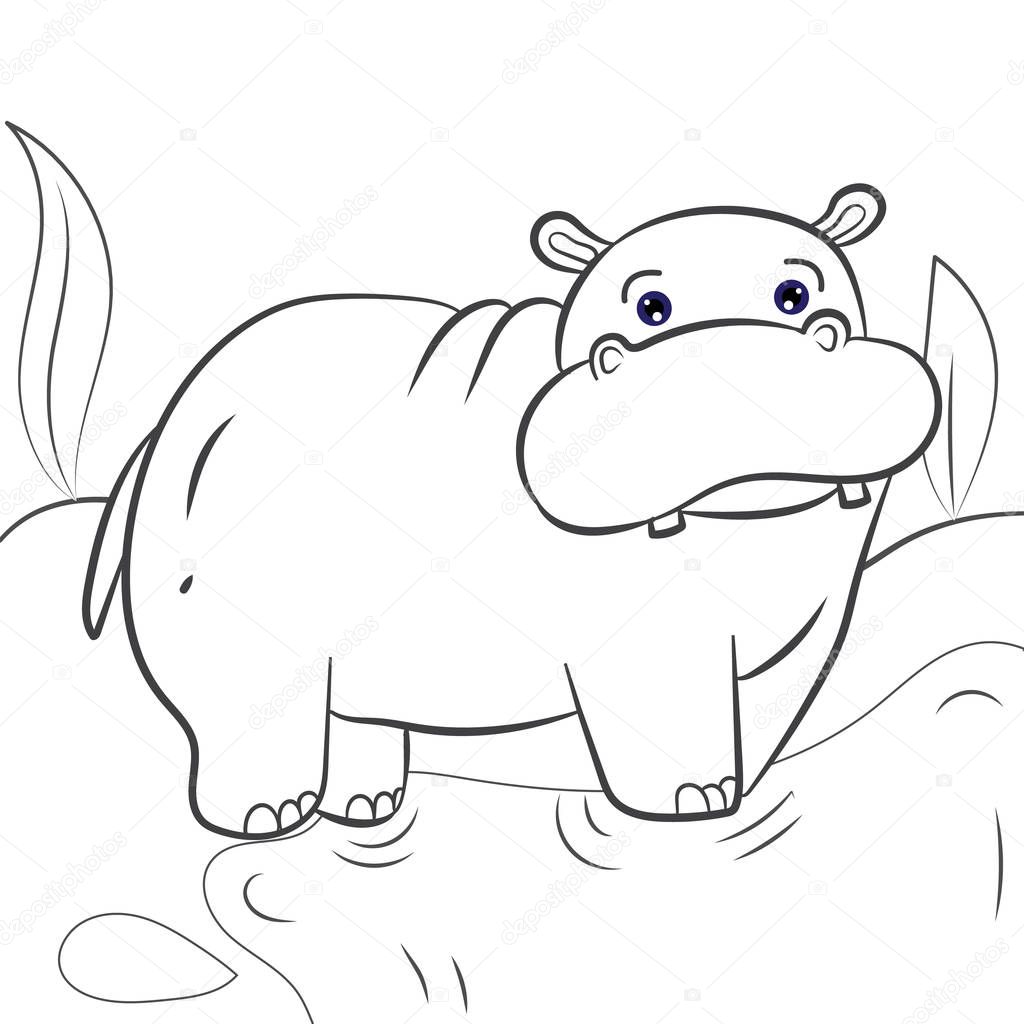 Coloring book hippopotamus african savannah animal cartoon vecto