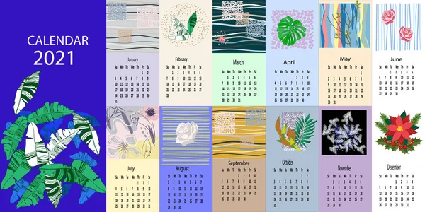 Calendário 2021 Modelo Criativo Imprimível Arte Moderna Abstrata Ilustração Vetorial — Vetor de Stock