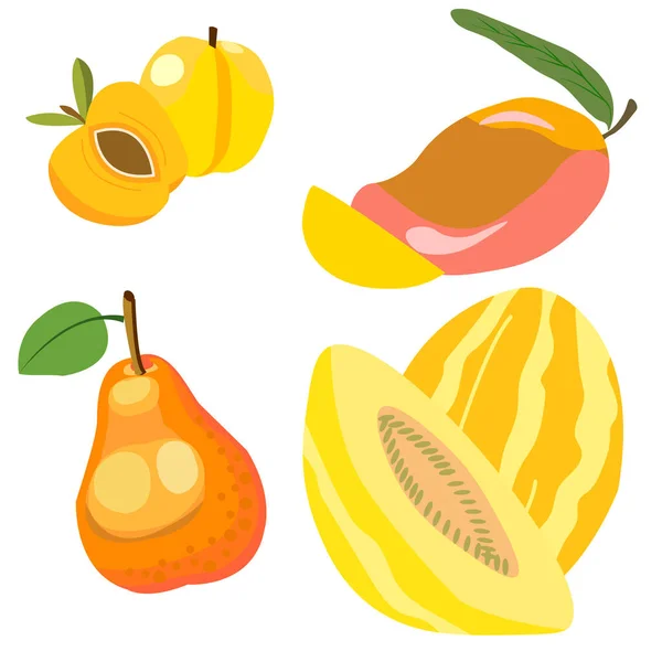 Σετ Φρούτων Μέλι Ηλιόλουστα Φωτεινά Φρούτα Αχλάδι Πεπόνι Βερίκοκο Και — Διανυσματικό Αρχείο
