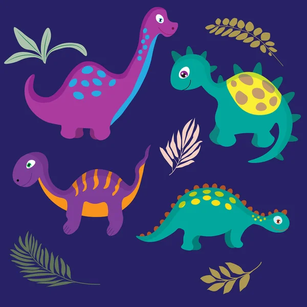 Lindos Dinosaurios Dibujados Mano Para Tela Bebé Niños Textiles Fondos — Vector de stock