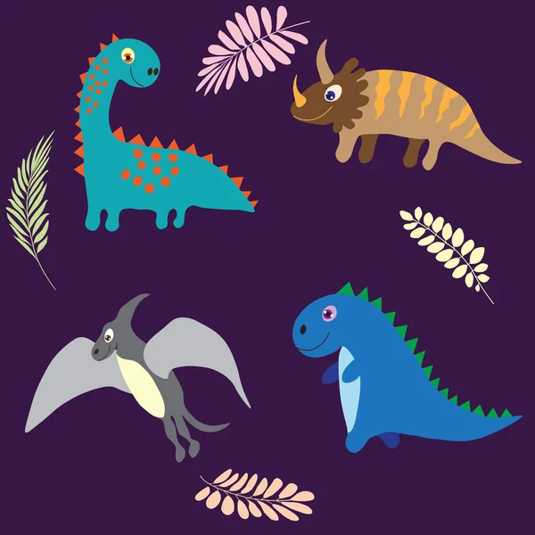 Lindos Dinosaurios Dibujados Mano Para Tela Bebé Niños Textiles Fondos — Vector de stock