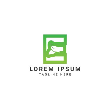Yaprak logosu tasarım şablonu elementleri ile yaratıcı ilk harf E  