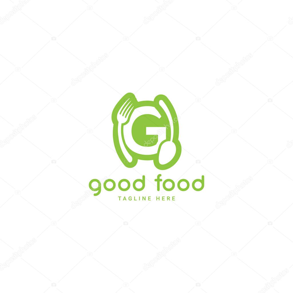 Creative initial letter G with Spoon Fork Restaurant logo icon design template elements