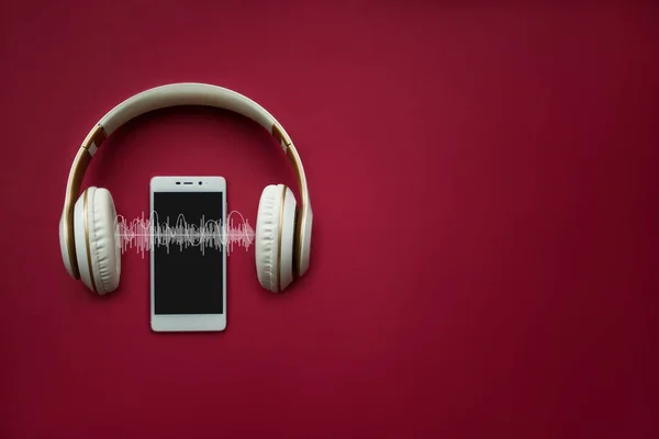 Plantilla Teléfono Auriculares Blancos Celda Moderna Fondo Gradiente Rojo Con —  Fotos de Stock