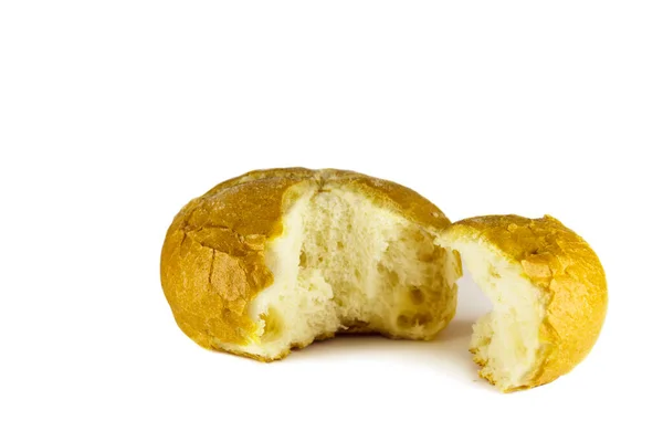 Buns Λευκό Φόντο Κλείσε Φρέσκο Σπιτικό Ψωμί Κομμένο Στη Μέση — Φωτογραφία Αρχείου