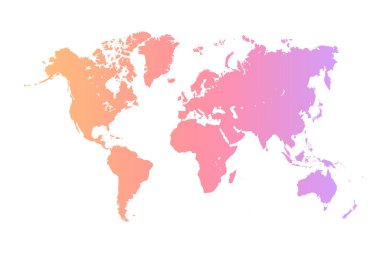 Dünya haritası, beyaz arka planda izole edilmiş. Düz Dünya, gri harita şablonu, Dünya benzeri dünya haritası ikonu. Dünya çapında seyahat, harita silueti arkaplanı