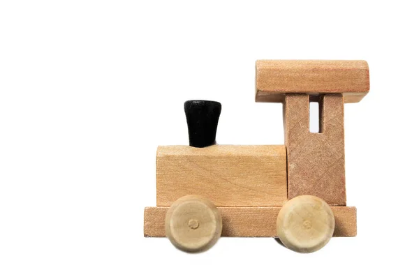 木制玩具火车 白色背景 色彩艳丽 儿童学校的概念 教育游戏 — 图库照片