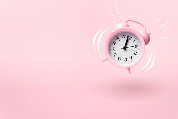 Modern Pink Alarm Clock Falling Floor Pink Color Background — Stock Photo, Image