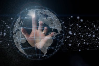 Dünya çapında el ele tutuşan küresel ağ ve veri alışverişi, Dünya 'nın etrafındaki uzaydan hızlı veri alışverişi için internet ağı