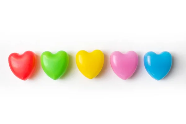 Five Multicolored Hearts White Background Unified Friendship Concept Love Multi — Stock Photo, Image