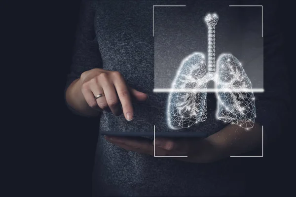 Healthcare Medicine Covid Doctor Scanning Diagnose Virtual Human Lungs Innovation — Stock Photo, Image