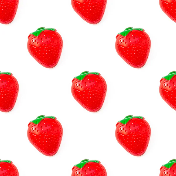 Patrón Sin Costuras Fresa Juguete Frutas Plástico Aislado Sobre Fondo — Foto de Stock