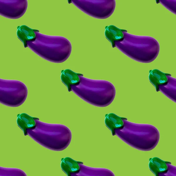 Seamless Pattern Eggplant Toy Plastic Vegetable Isolated Green Background Plastic — Stock Photo, Image