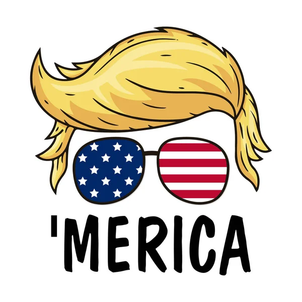 Trump Merica Cabelo Estilo Óculos Sol Bandeira Americana Design —  Vetores de Stock