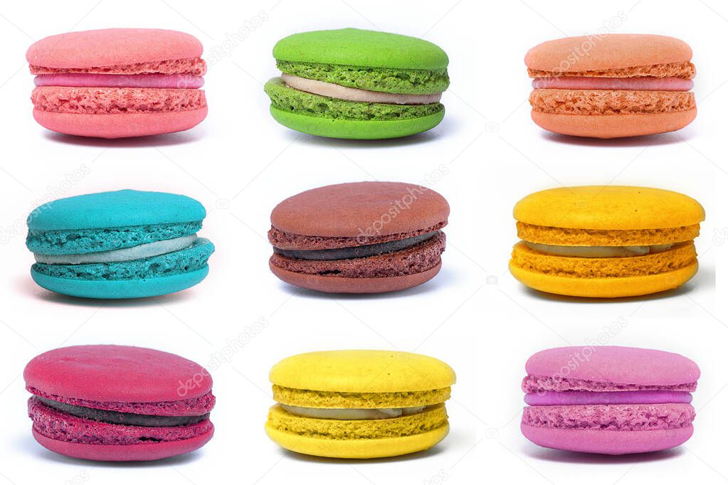 multicolored  confectionery macaroons on a white background