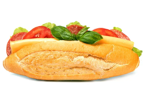 Свіжий Бутерброд Сиром Зеленню Білому Фоні — стокове фото