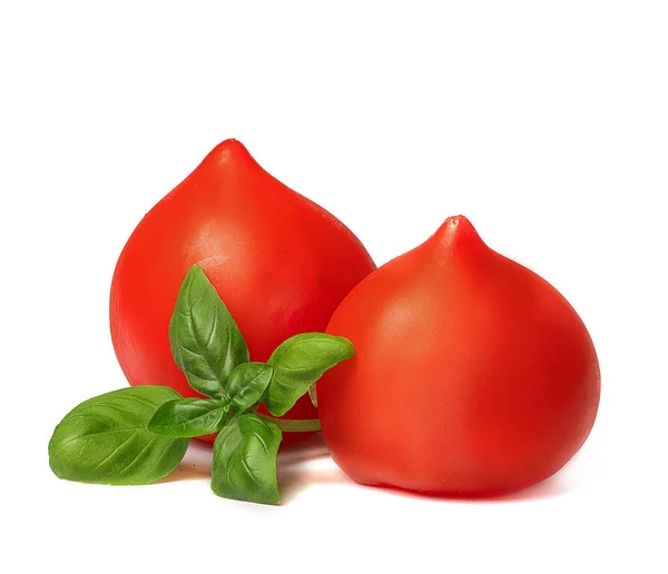 Pomodori Freschi Basilico Fondo Bianco — Foto Stock