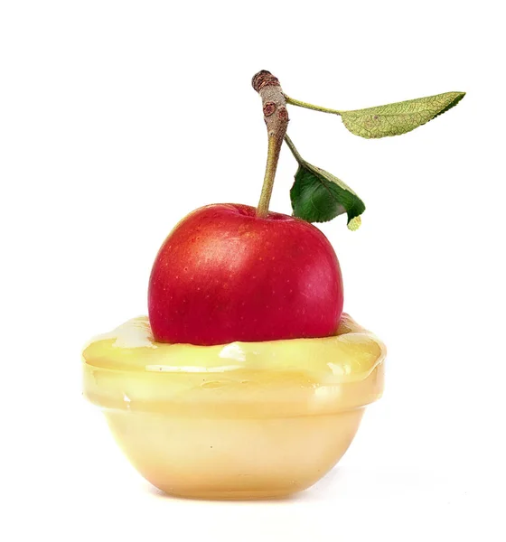 Roter Apfel Honig Auf Weißem Hintergrund — Stockfoto