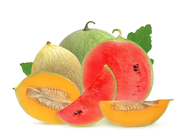 Semangka Dan Melon Manis Pada Latar Belakang Putih — Stok Foto