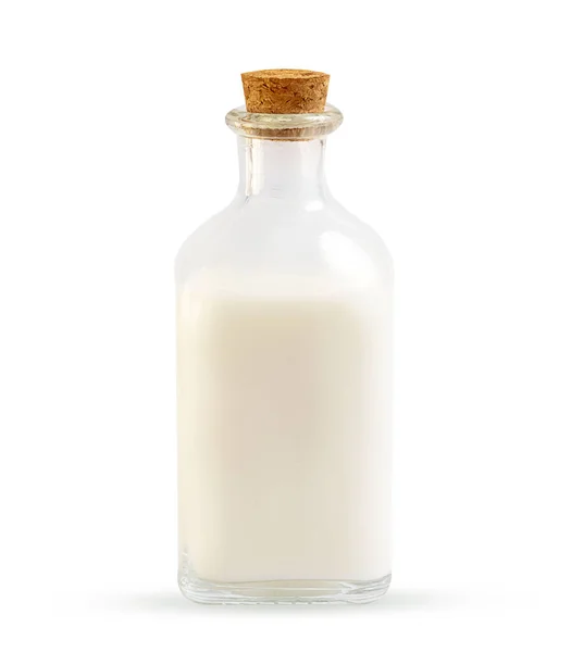 Γυάλινο Μπουκάλι Γάλα Γάλα Λευκό Φόντο — Φωτογραφία Αρχείου