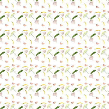 Beyaz arkaplanda yeşil sebze ve dereotu deseni