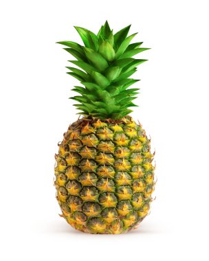 Beyaz arka planda yeşil yapraklı ananas.