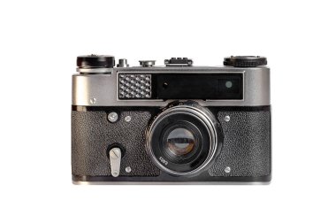 Beyaz arka planda 20. yüzyılın retro kamerası
