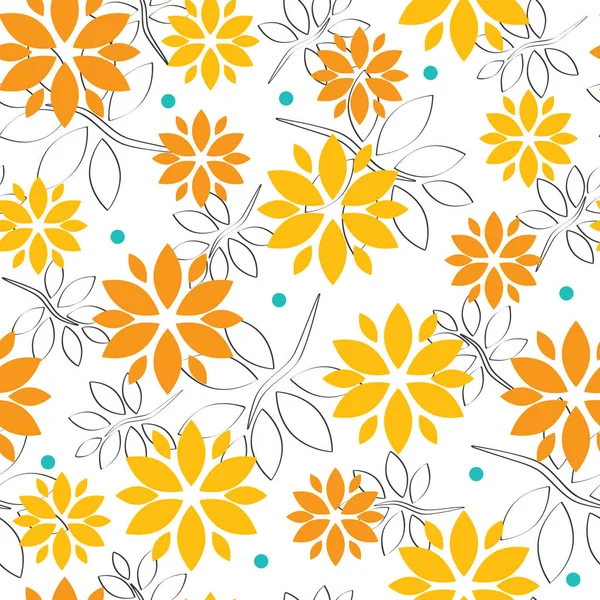 Naadloze Patroon Met Bloemen Bladeren Zomer Kleuren Witte Achtergrond — Stockvector