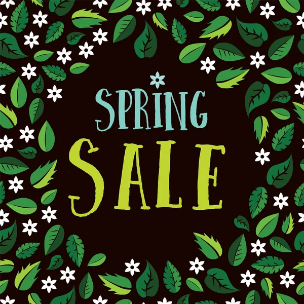 Frühlingsverkauf Banner Mit Grünen Blättern Und Weißen Blumen — kostenloses Stockfoto
