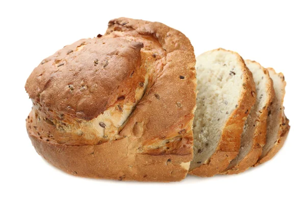 Frisches Weißbrot Mit Samen Isoliert Auf Weißem Hintergrund — Stockfoto